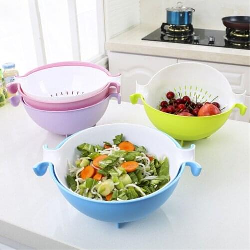 Double Drain Fruit Basket Organizer Food Storage Container Plastic Kitchen Storage Box Household Furnishings