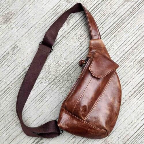 Leather Sling Bag Chest Shoulder Backpack Fanny Pack Crossbody Bags for Men