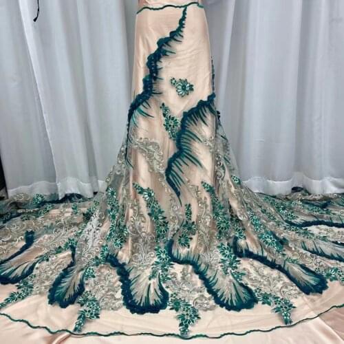 Green 3D Beads Lace Fabric 2021 High Quality Mesh Embroidery Applique 3D Flower Tulle Nigerian Lace Fabrics For Bridal Materials