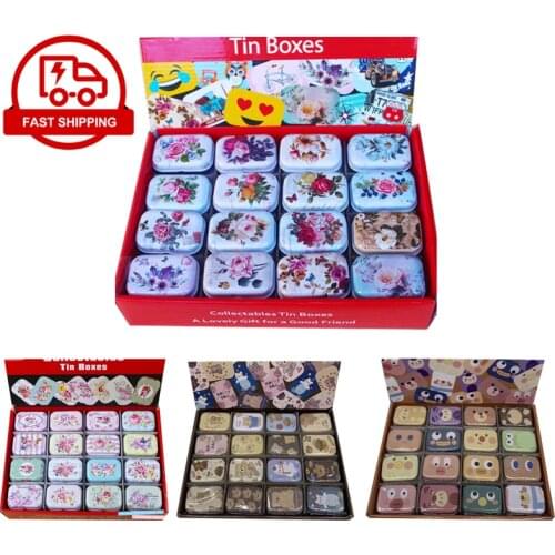 New Arrival 12 Pieces/lot Vintage Flower Printing Mini Tin Box 5.5x3.8x2.4cm Wedding Favor Candy Receive Box Small Storage Boxes