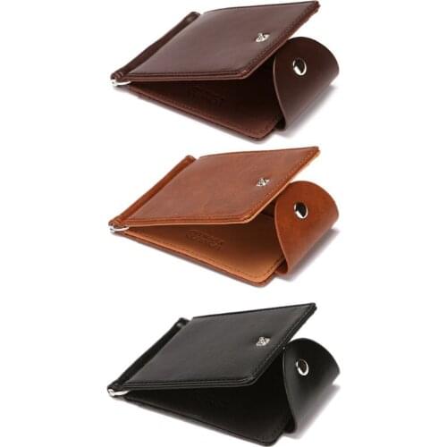 Fashion PU Leather Men Case Holder Button Hasp Coin Pouch Wallet Money Clip Case