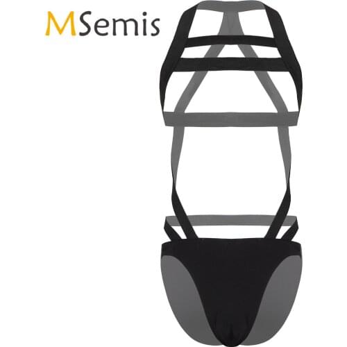 Mens Lingerie Body Shoulder Chest Harness Belt Strappy Bodysuit Underwear Thong Briefs for Lingerie Night Club Stage Performance