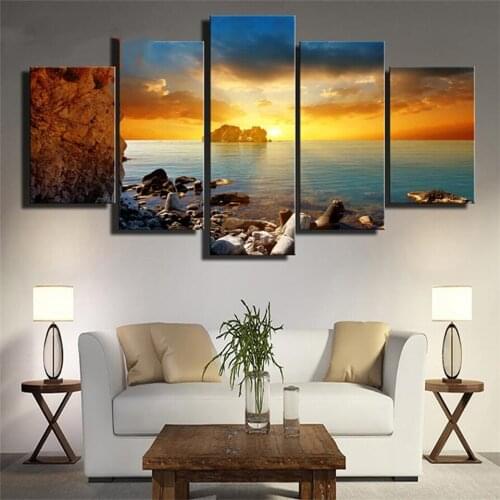 Yujohom 5 Piece Diy Diamond Painting Cross Stitch Sunset Seascape Full Square Drill Mosaic Embroidery Multi-picture Home Decor