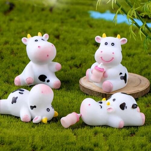 New Year Mini Cow Milk Cattle Micro Landscape Ornaments Fairy Garden Christmas Decor Little Statue Bottle Figurines Home Decor