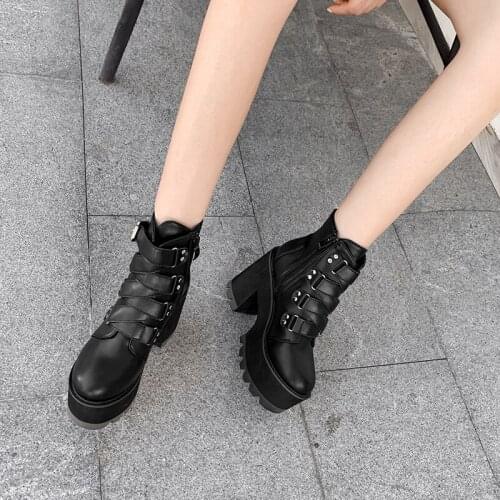 New Fashion Spring Autumn Platform enkel boots Women Thick Heel Platform fur Boots Ladies Worker Black winter Boots LJA933-1