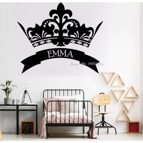 New Design Crown Princess Name Wall Sticker For Nursery Decor Custom Name Girls Bedroom DIY Vinyl Wall Decals Hot Selling LC1691