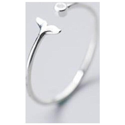 Real 925 Sterling Silver Mermaid Tail Zircon Ring For Fashion Women Girl Party Adjustable Fine Jewelry Accessories Birthday Gift