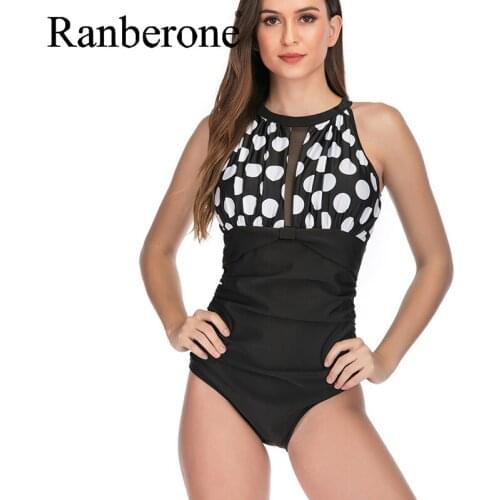 2020 Sexy One Piece Suits Monokini Plus Size Swimwear Women Printed Swimsuit Mesh Stitching Girls Swim Bathing Bikini Suit
