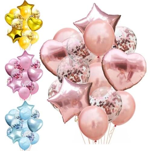 14pcs Multi Confetti Balloon Happy Birthday Party Balloons Blue Pink Helium Ballons Boy Girl Baby Shower Party Supplies