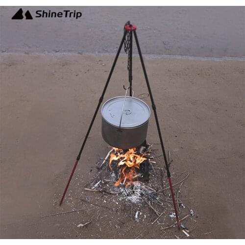 ShineTrip Camping Picnic Cooking Tripod Hanging Pot Outdoor Durable Portable Campfire Picnic Pot Fire Grill Hanging Tripod
