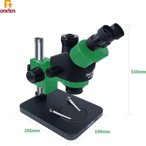 RELIFE Trinocular Stereo Microscope 7X-45X Zoom Matched With HDMI Camera LED Light for Mobile Motherboard Repair RL-M3T-B1