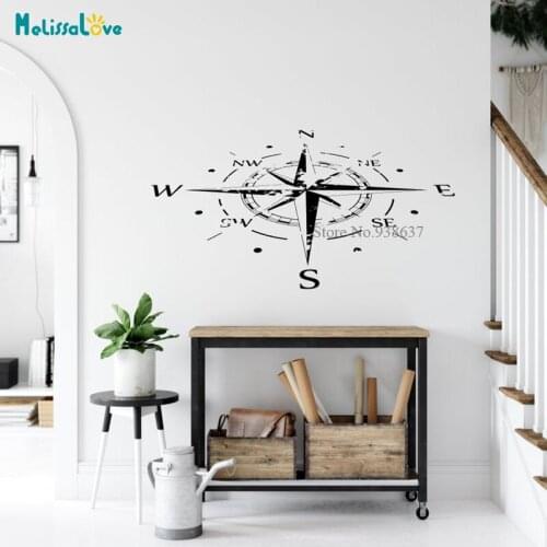 Vintage Compass Sea Navigation Sign Home Decor Marine Theme Playroom Decal Removable Vinyl Wall Sticker Mural BD565