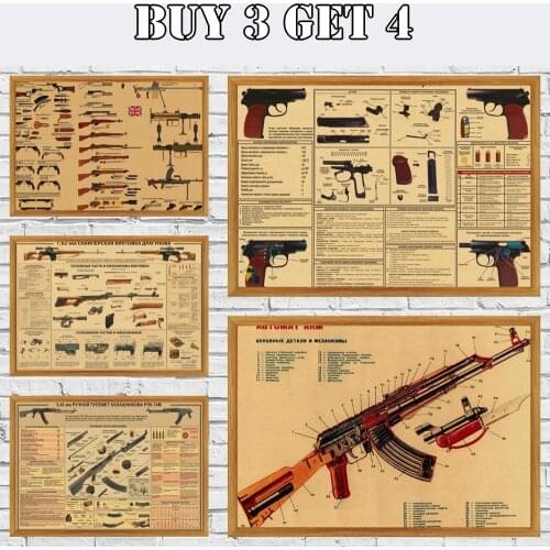 World Famous Gun Posters Military Fans Vintage Poster Kraft Paper Paper Posters Wall Sticker