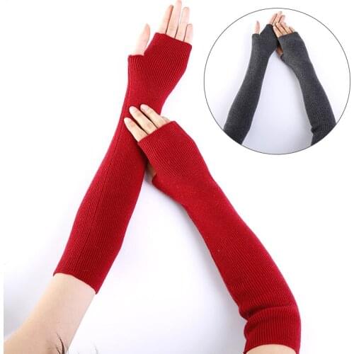 Women Long Fingerless Gloves Arm Cover Solid Color Wrist Sleeves Arm Warmer Sleeve Knitted Gloves for Women Accessories