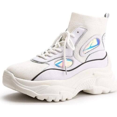 2021 Fashion High Top Women Shoes Breathable Mesh Round Toe Platform Large Size 35-43 Shoes