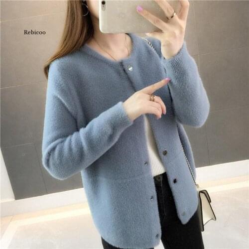 Mink fur autumn and winter sweater coat 2020 new womens loose velvet long-sleeved cardigan