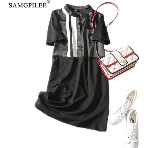 Plus Size Women Dresses Casual Women Summer Clothes 2020 A-line Patchwork Knee-length Empire O-neck Femme Robe Dresses For Women