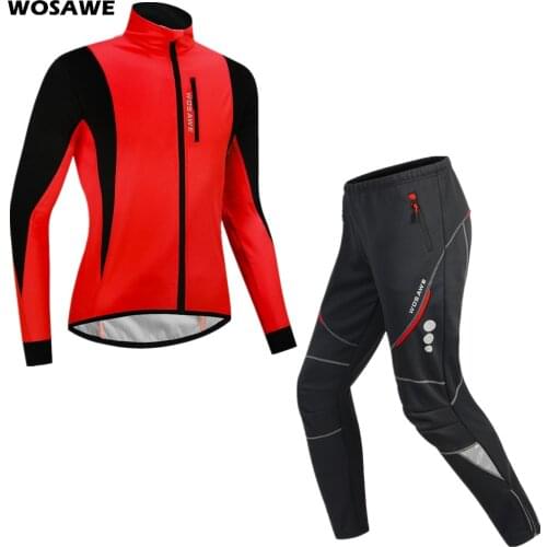 WOSAWE Winter Thermal Fleece Cycling Clothes Mens Jersey Suit Outdoor Riding Bike MTB Clothing Warm Pants Set Ropa Ciclismo
