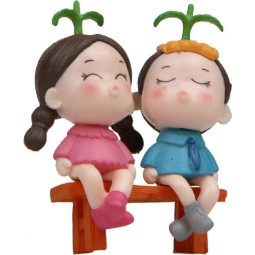 1 pc Set Bench Lovers Figurine Gnome Miniature Fairy Garden Accessory Decoration Photography Props DIY Mini Dollhouse Gift