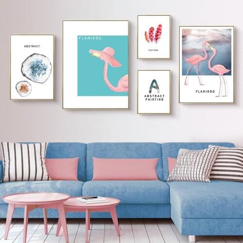 Nordic Style Abstract Painting Flamingo and Feather Canvas Painting Wall Art Modern Prints and Posters in Livingroom Home Decor