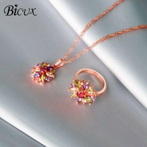 BICUX Fashion Luxury Best Match Color Snowflake Crystal Rings for Women Wedding Buy 1 Get 1 Rose Gold Silver Color Ring Jewelry