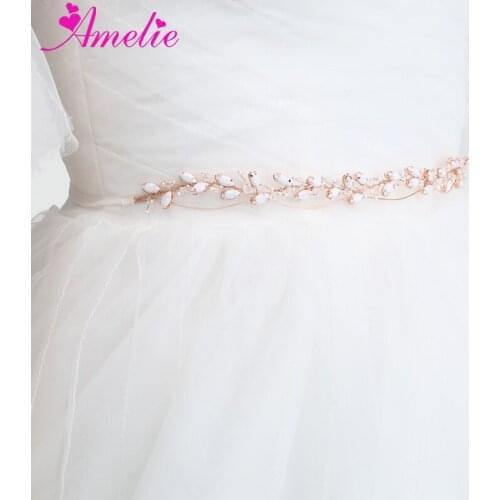 Rose Gold Color Wedding Dress Accessories Resin Stones Hair Vine Rhinestone Chain Bridal Headpiece Dancing Wedding Belt Sashes