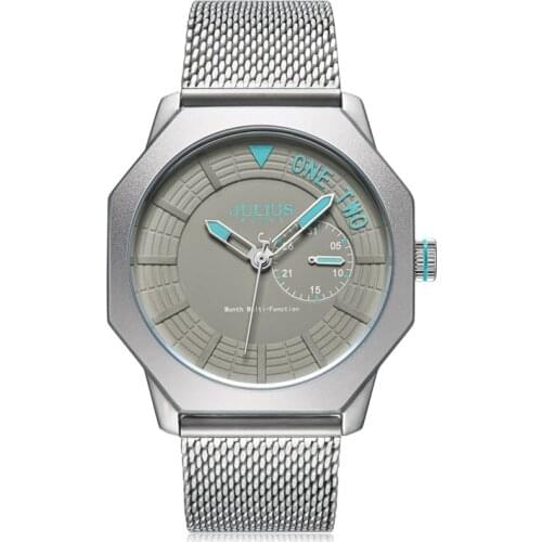 Auto Date Mens Watch Hours Japan Mov't Clock Business Bracelet Stainless Steel Boys Birthday Father Gift Julius Box