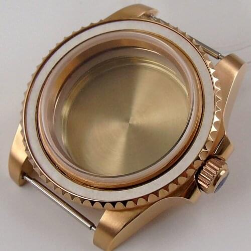 40mm Whole Rose Gold Watch Case fit NH35A Seeing Back Rotating Bezel Screwdown Crown Sapphire Glass