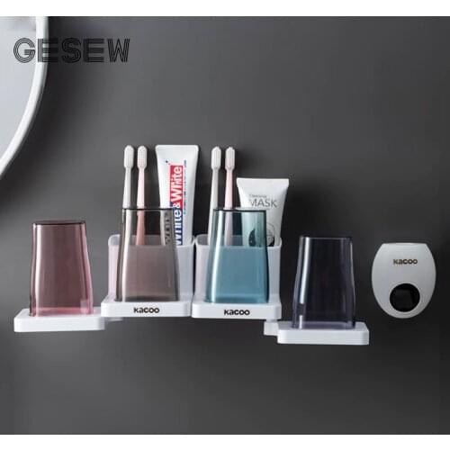GESEW Multiple Cups Toothbrush Holder Punch-Free Toothpaste Squeezer Simplicity Bathroom Organizer Home WC Bathroom Accessories