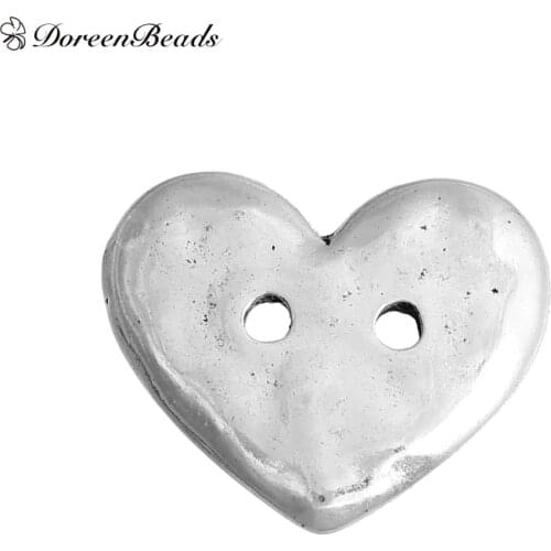 DoreenBeads Zinc Based Alloy Metal Buttons Heart silver color 2 Holes 19mm( 6/8") x 16mm( 5/8"), 5 PCs