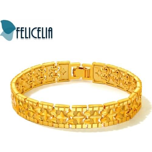 Felicelia Luxury Gold Color Bracelet For Men Women Wedding Engagement Jewelry 12mm Wide Chain Link Bracelet, Drop-Shipping