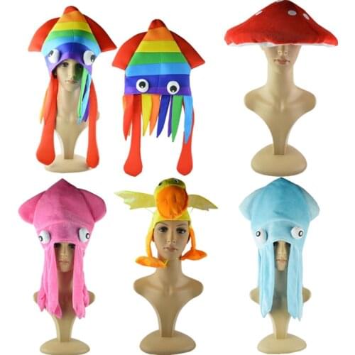 KLV Cute Rainbow Squid Hat Funny Crazy Party Hats Sea Animal Octopus Mushroom Caps Headdress For Halloween Party