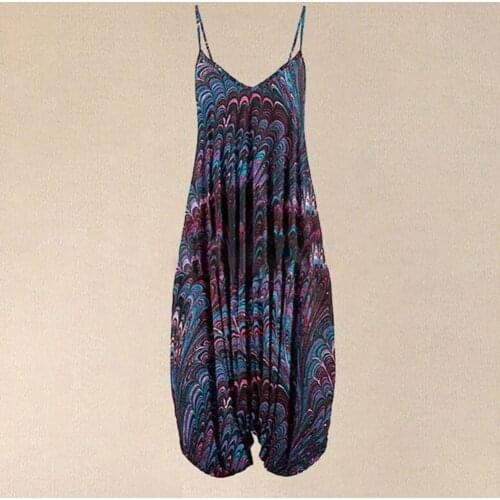 Women Jumpsuit Beach Jumpsuit Vintage Print Sling Sleeveless V Neck Wide Leg Women Romper Beachwear Overall Jumpsuit For Women