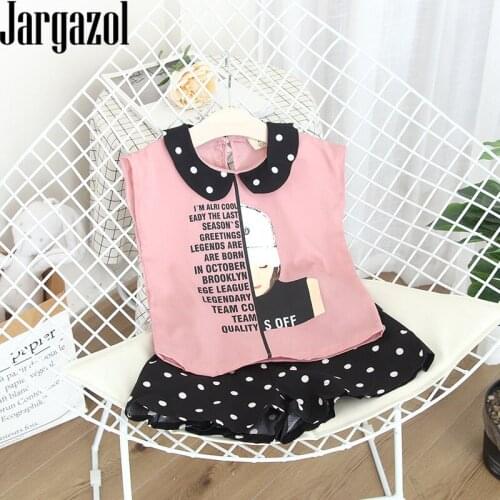 Jargazol Teenage Girls Clothing Summer Outfits Fashion Baby Girl Clothes Cartoon Chiffon Top&dots Shorts Little Kids Costume