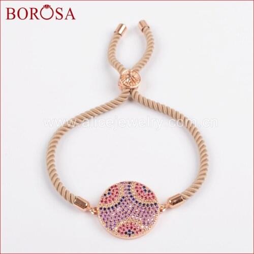 BOROSA Druzy Round Charm Bracelet,Micro Pave CZ Zircon Rainbow Rope Connector Bracelets for Women Fashion Jewelry WX717