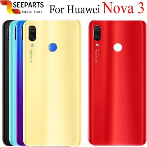 For Huawei Nova 3 Battery Cover Back Glass Nova 3 Panel Rear Door Housing Case For Huawei Nova 3 Battery Cover Replacement