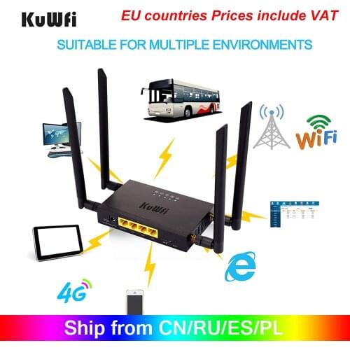 KuWFi CAT4 4G LTE CPE Car WiFi 300Mbps Industry Wireless Router High Speed CPE Router with SIM Card Slot /4pcs External Antenna