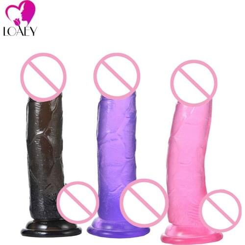 LOAEY Sex Toys Man Fake Penis Realistic Big Dildo Silicone Transparent Crystal Glass Strong Suction Cup Dildo For Women