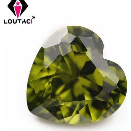 LOUTACI Colored Cubic Zirconia Heart Shape Olive Green Color High Quality Women Jewelry Middle Size 5x5-10x10mm