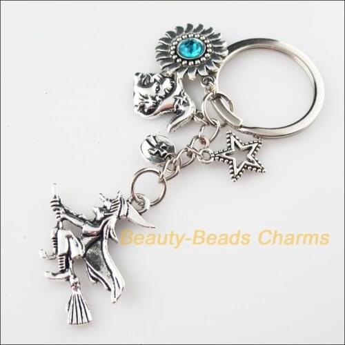 Fashion Halloween Witch Sunflower Star Cross KeyChain Tibetan Silver Charms Pendants