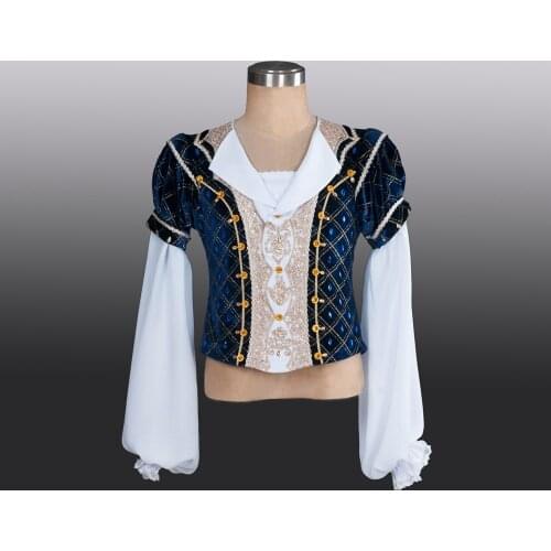 Fltoture BLM008 Man Tunic For Ballet Performance Show Male Dance Costumes Men Velevt Tops With Chiffon Sleeve Dark Blue Tunics