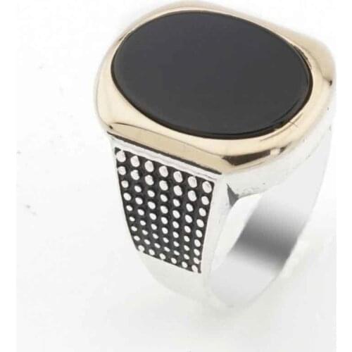 Black Onyx Cubic Zirconia Stone Silver Men 'S Ring