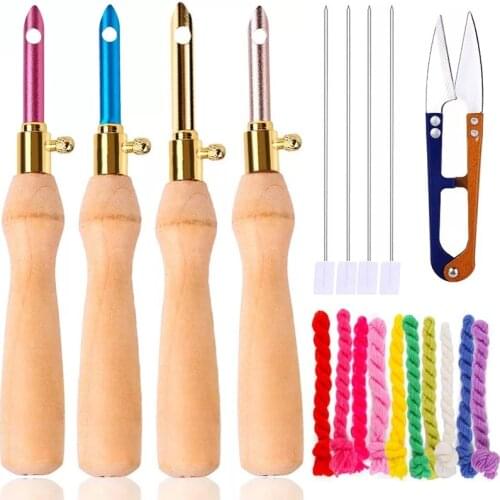 KAOBUY 19PCS Embroidery Stitching Punch Needles Kit With 10 Color Embroidery Floss Craft Tool for Needle Punch DIY Sewing