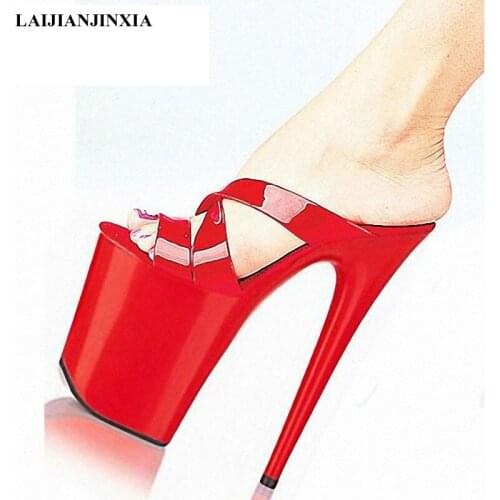 LAIJIANJINXIA New 23cm High Heel Shoes For Womens Gorgeous Bright Patent Leather Party High-Heeled Slippers Sexy Exotic Shoes