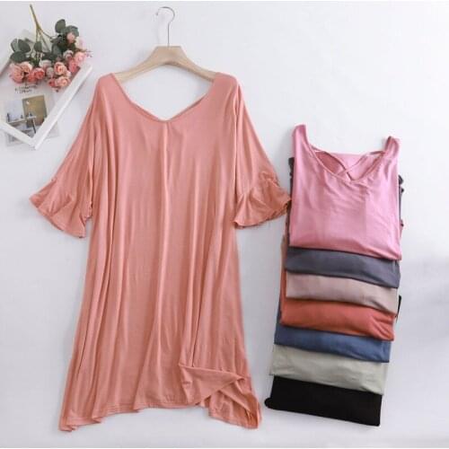 New Nightgowns Women Loose Modal Summer Dress Beautiful Back Flared Sleeves Sexy Nightshirt Large Size Ladies Nightdress