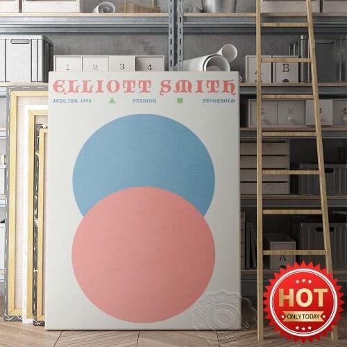 Elliott Smith Singer Poster, 1998 Vintage Art Music Prints, Red Blue Geometry Round Decor Wall Picture, Living Room Home Decor