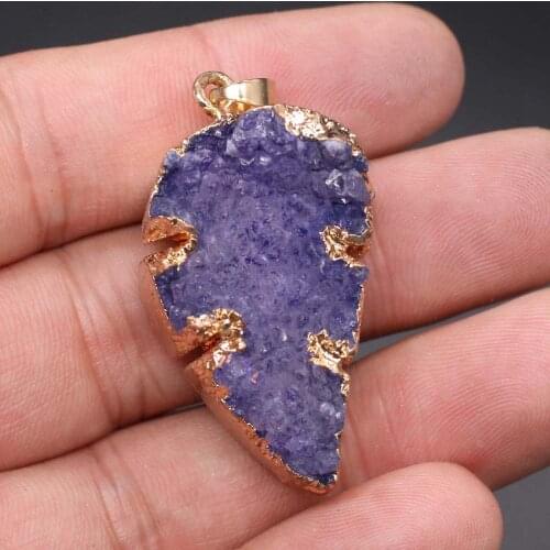 Wholesale Natural Druzy Agates Stone Pendant Charms Leaf Shape Onyx Crystal Pendants for Jewelry Making DIY Necklace Accessories