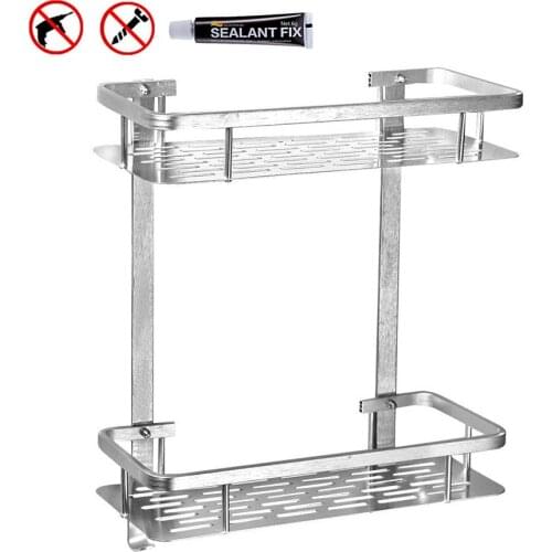 Bathroom Shelf No Drilling 2 Tiers Wall Mounted Shower Corner Organizer Hanging Rectangle Storage Caddy Kitchen Shampoo Toilet