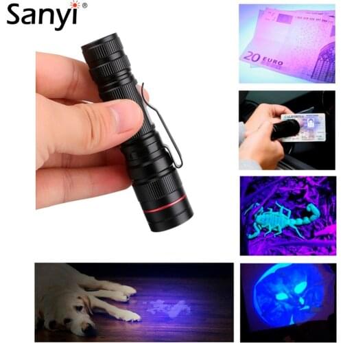 Portable Zoomable LED UV Flashlight 395nm Purple Ultra Violet Light Blacklight UV Torch Lamp AA/14500 Battery