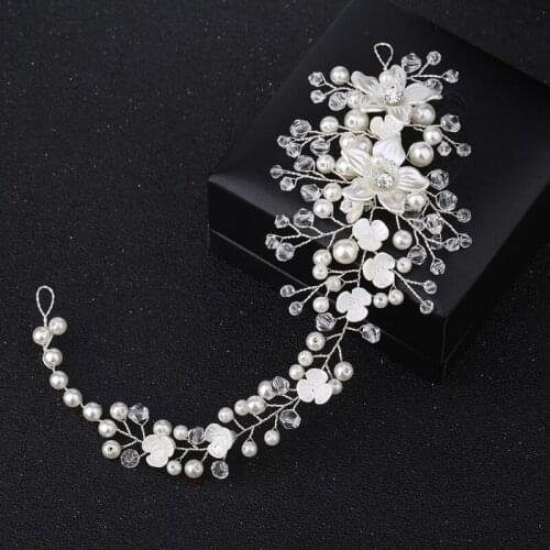 Bride Headband Pearl Floral Jewelry Women Wedding Hair Band Handmade Decoration